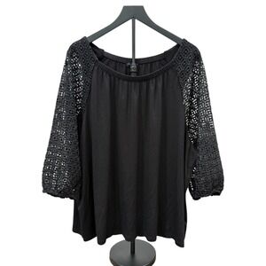 Talbots Womens Lace Ponte Top Bubble 3/4 Sleeve Dark Romantic 3X Black Valentine